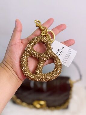 Coach Gold Crystal Pretzel Key Fob Charm